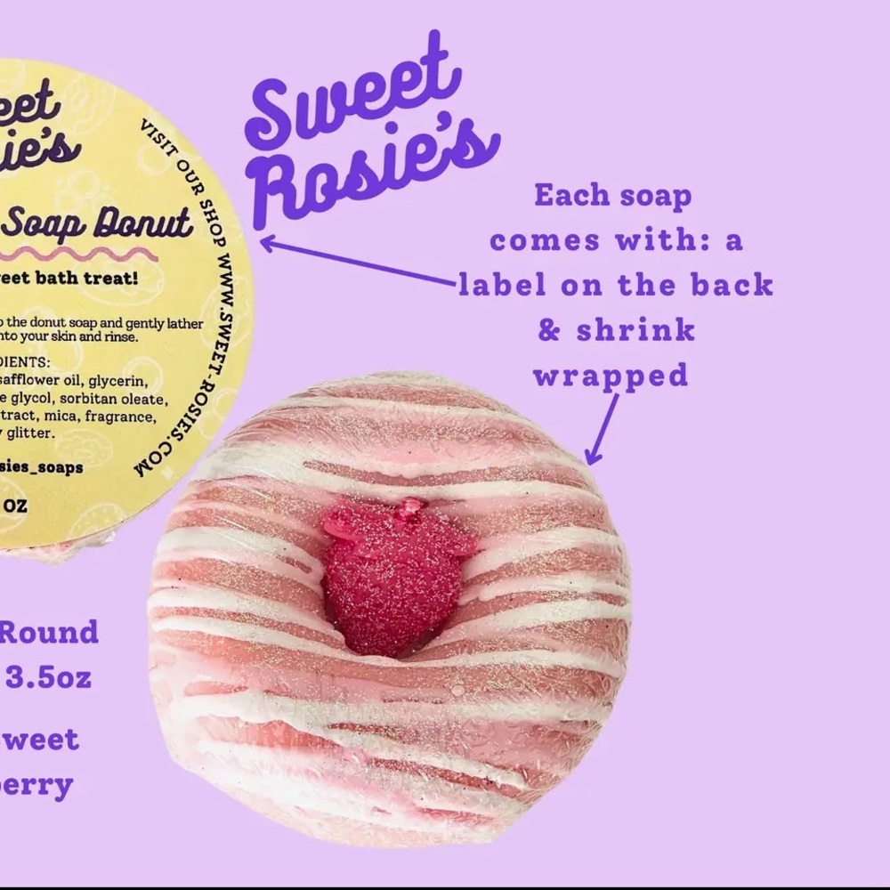 Sweet Rosie’s‎ strawberry soap donut 3.5oz each BNWT
